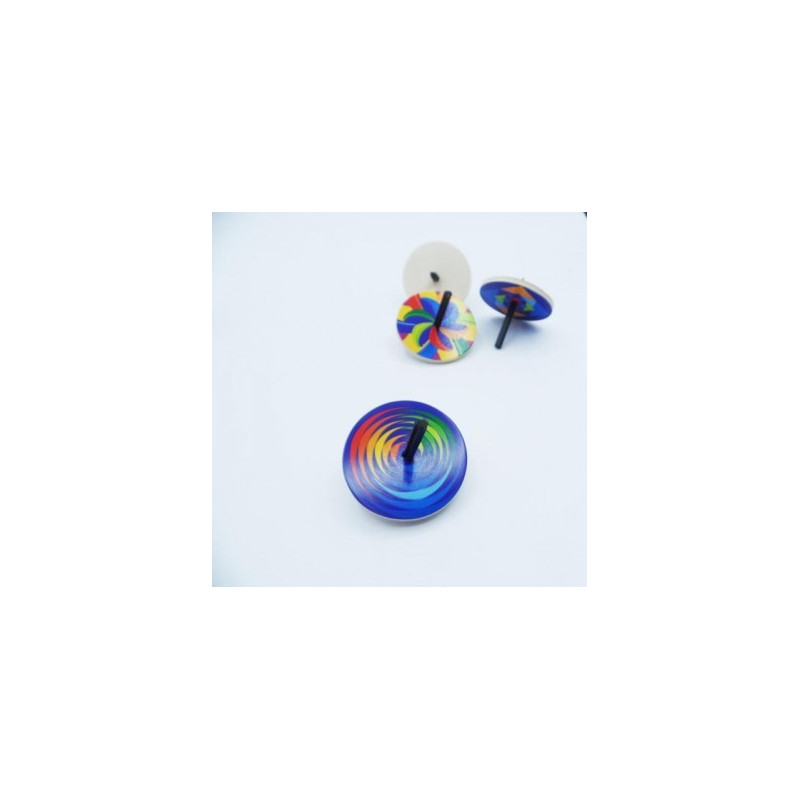 Multi-coloured wooden spinning top