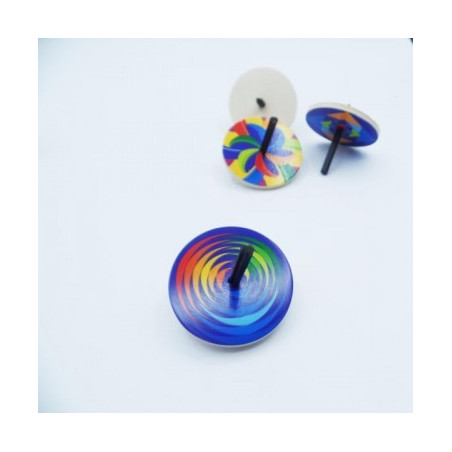 Multi-coloured wooden spinning top
