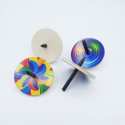 Multi-coloured wooden spinning top