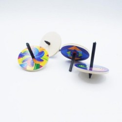 Multi-coloured wooden spinning top