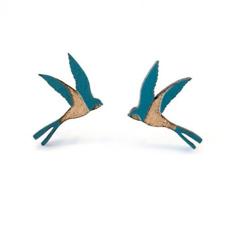 Boucles d'oreilles Hirondelles Bleus Pétrole Portugal In Box